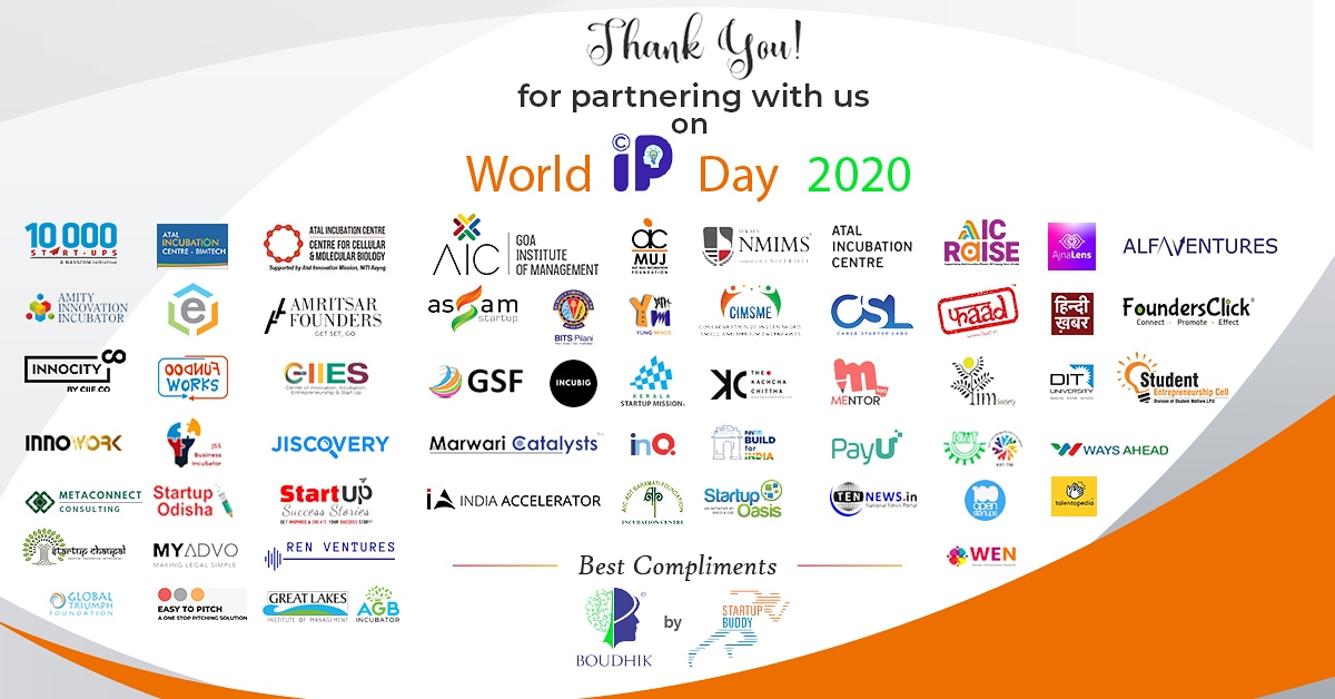 startup_buddy's tweet photo. A big thank you to all the partners from Boudhik By Startup Buddy Team for partnering with us on World IP Day 2020. Without your contribution, this event would not have been a success.
#StartupBuddy #Boudhik #Partners #WorldIPDay #partnering #businesspartners #collaborations https://t.co/Vfiy1nSNu1