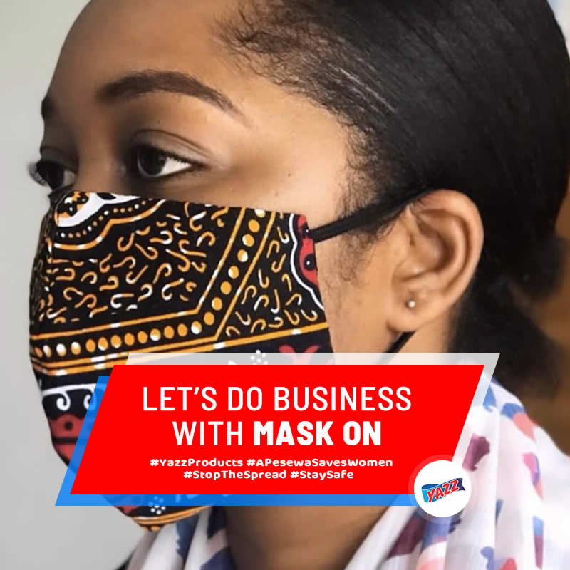 lextaghana's tweet photo. Let's do business with a mask on.  #StopTheSpread #StaySafe #MaskOn #YazzProducts #APesewaSavesWomen https://t.co/hLllG5O3IJ