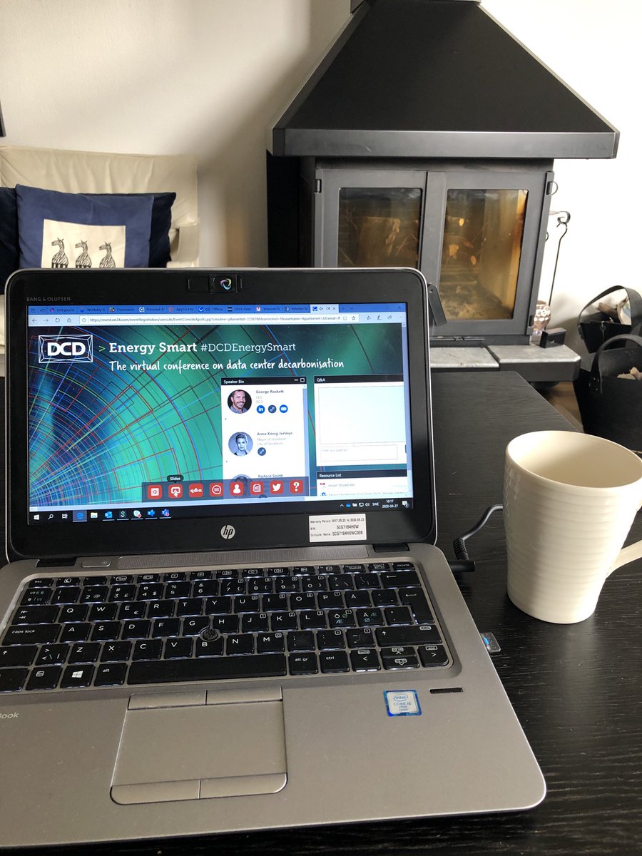 MFridstrom's tweet photo. The new world. Participating at the conference #DCDEnergySmart from the couch back home. Will serve myself some nice coffee in the break. Works great. #DCDVirtual @TeliaCarrier https://t.co/t5jOpROdVh