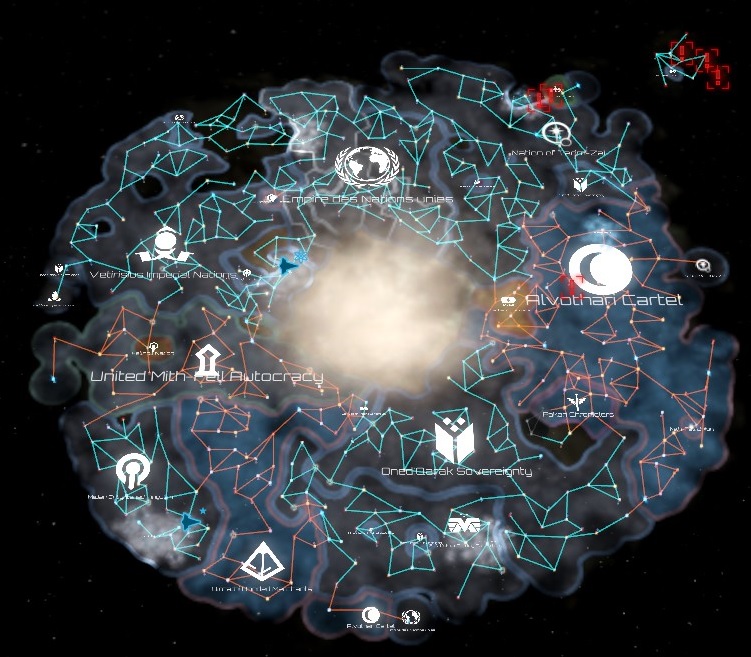 Bienvenue en 2369, L'ENU(exONU) représenté en bleu (Voir Zoom de la carte galactique) a réussi à s'étendre aux cotés d'autres formes de vie, ENU est divisé en 4 secteurs avec pour chacun une Planète Capital que nous allons détailler dans le tweet suivant.