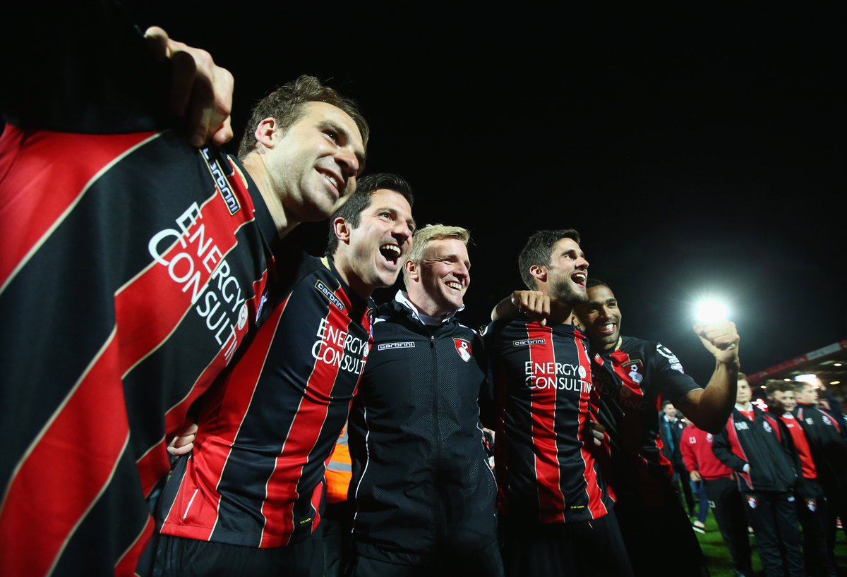 afcbournemouth's tweet photo. Absolutely magical 💫

#OnThisDay in 2015, it was one of the greatest nights in our history as victory over Bolton all but confirmed our promotion to the Premier League 🙌

@UmbroUK // #afcb 🍒 https://t.co/CJbAh2mhXV