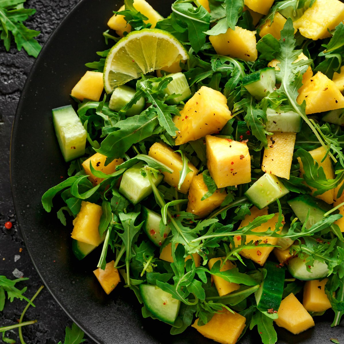 getsecondnature's tweet photo. As we move into summer, counter the internal + external heat by incorporating more cooling and hydrating foods.☀️

This delicious salad is summer in a bowl! It has tangy pineapples, crunchy cucumbers, torn basil and mint leaves and a dash of lemon juice.🍋
#stayhealthy #salad https://t.co/FViUZ8pm4R