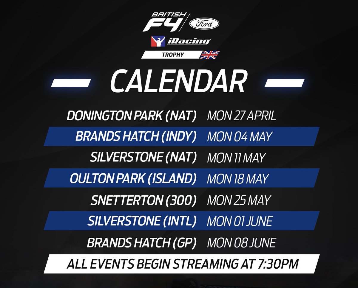 SebPriaulx's tweet photo. The opening round of the @BritishF4 iRacing Trophy is coming up this evening, with two races at Donington Park!
You can watch the action on the British F4 Facebook and YouTube channels from 7.30pm UK time ⏰
#Seb15 #BritishF4 #TeamPriaulx https://t.co/ELyMBFi4EA