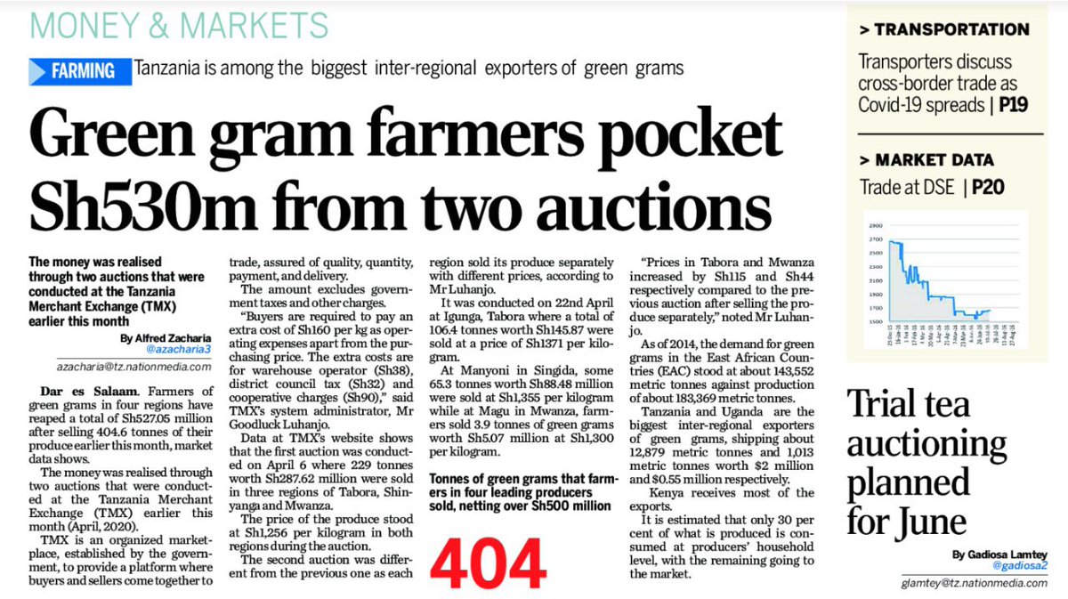 tmx_tz's tweet image. In the previous two trade sessions of Green grams (Choroko) through TMX Online Trading System in the month of April 2020, farmers have realised over TZS 500 million. 
More info on:
tmx.co.tz/market.php

#trading #commodity