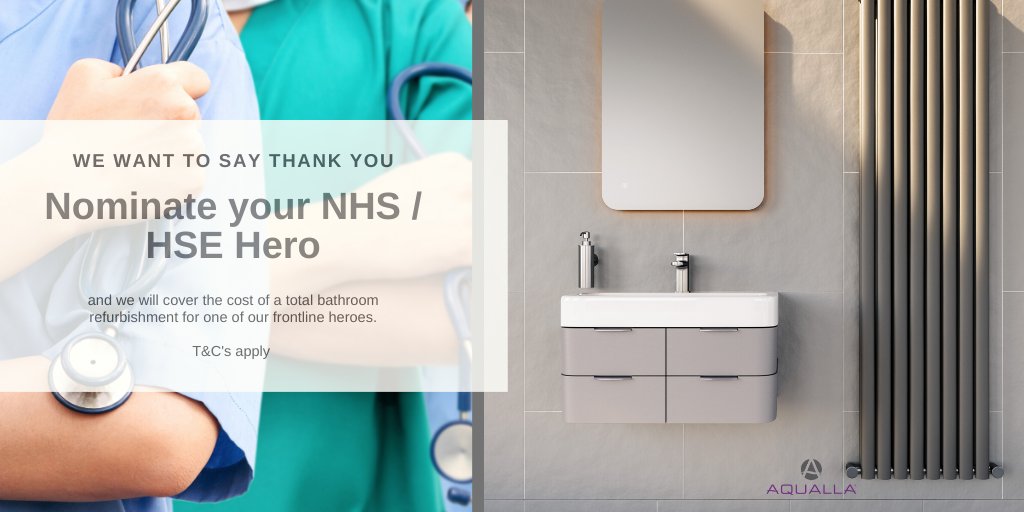 We want to say Thank You 💙 Nominate your <a href="/NHS/">@NHS</a> or <a href="/HSELive/">HSE Ireland</a> hero, and we will cover the cost of a bathroom refurbishment up to £7,500, for one frontline hero, to thank them for their selfless work. 
T&amp;Cs apply: bit.ly/AquallaNHS_HSE…
 #NHSHeroes #HSEHeroes #ThankYou #TeamAqualla