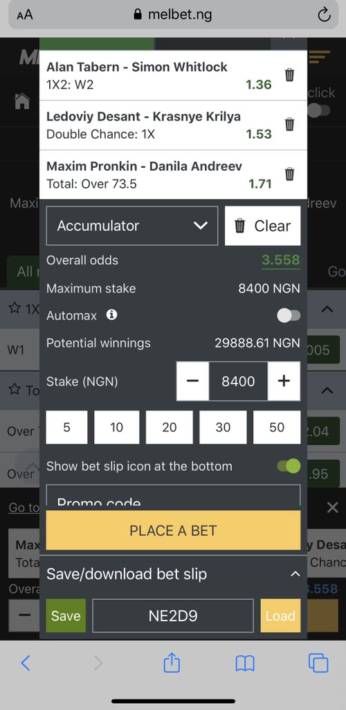 3.55 odds melbet. Don’t know why my max stake is 8,400 ngn but I staked anyway 🤷‍♀️ 

Gamble responsibly