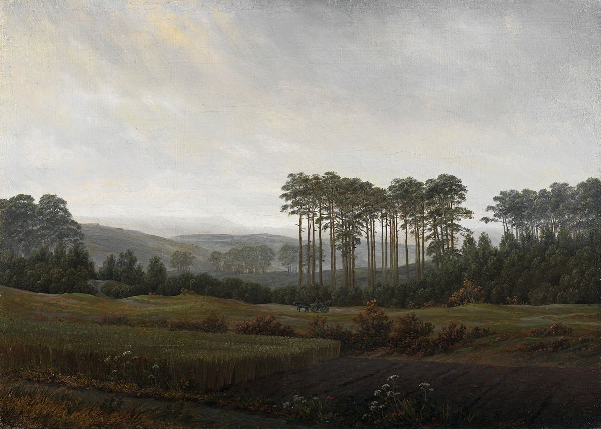 Caspar David Freidrich used subtle, varying colours in this landscape. This now becomes a normal sky, available for us to view in modern times, when free of Nitrogen Dioxide.