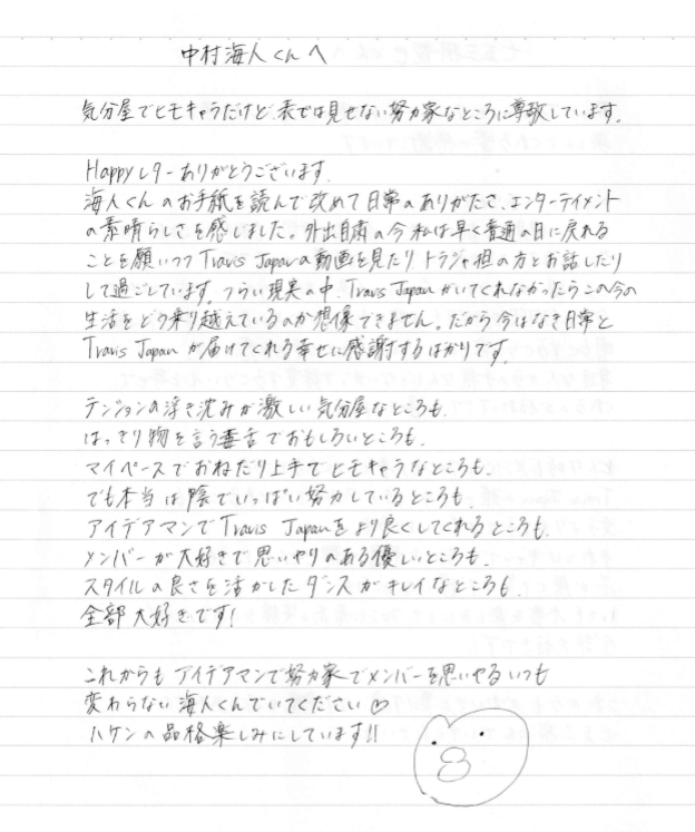 中村海人 ファンレター 返信