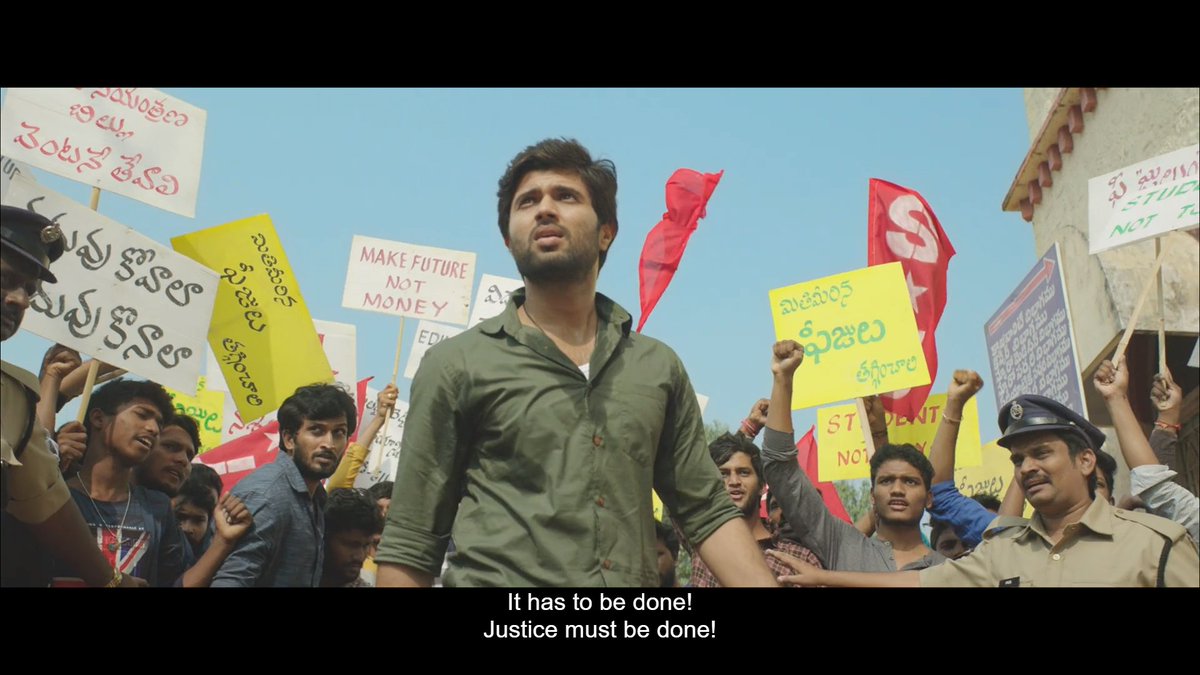 Telugu Cinema had been a vibrant empathizer of Communism in the '80s and '90s, with the emergence of Narsing Rao, T Krishna, and R Narayana Murthy. I'm glad that the Marxism angle is explored (at least in a limited space) in Dear Comrade. And Vijay's name in the film Chaitanya!