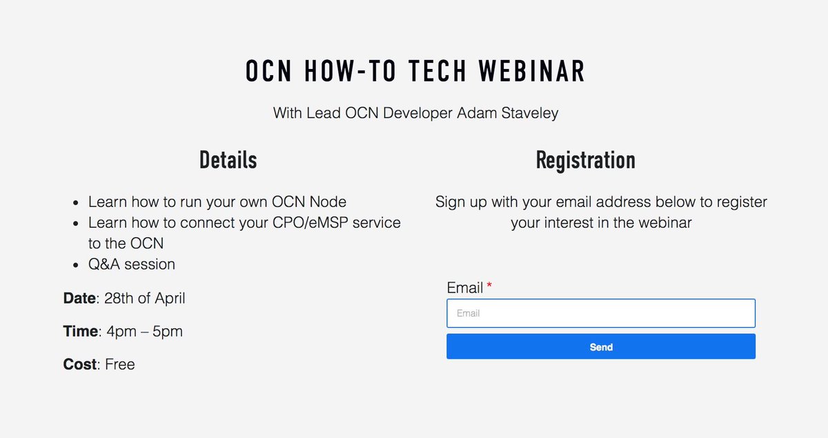 Today is the last day to register for our free OCN How-To Tech #webinar taking place tomorrow afternoon. Learn how to run your own OCN Node or how to connect your CPO/eMSP service to the OCN. Follow the link for more info and to register for the event.
shareandcharge.com/open-charging-…