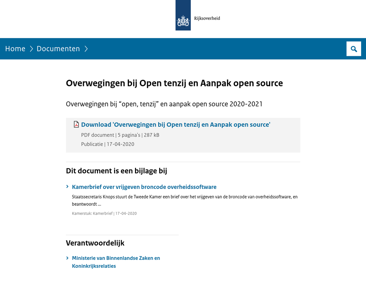 🇳🇱El gobierno de Países Bajos elije *software libre por defecto*👏.

Se modificará la regulación para facilitar la publicación de código bajo licencias abiertas por parte de organismos del gobierno.

fsfe.org/news/2020/news… vía @fsfe

rijksoverheid.nl/documenten/pub…

#FOS &amp; #AAPP