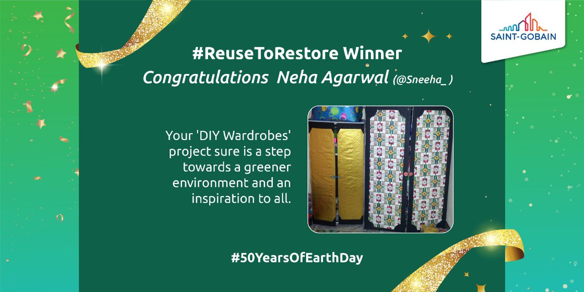 saint_gobain_in's tweet photo. We were truly overwhelmed by all the responses and entries we received for the contest. Congratulations Neha Agarwal @Sneeha_, your initiative for the #ReuseToRestore contest was truly innovative and inspirational.
#SaintGobain #EarthDay #50YearsOfEarthDay #EarthDay2020 https://t.co/5putbXIRtX