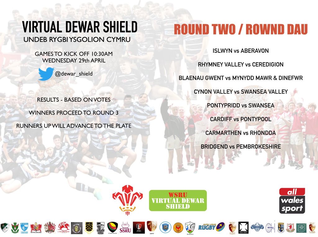 We have drawn <a href="/Pontypoolu15s/">Pontypool Schools U15</a> in the second round of the Virtual Dewar Shield. Team selected for this game by @Iest_yn . Boys from 2008 to present. #💙🖤