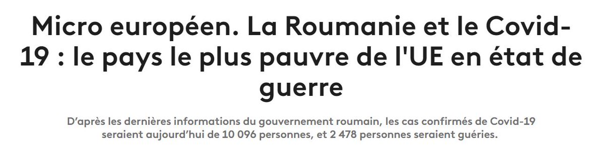 Au final, il ressort de cet article que la Roumanie ne sait pas gérer la crise et est débordée dans tous les domaines. C’est faux.Oui, la Roumanie manque d’argent et de moyens (évoquez la construction des hôpitaux, par exemple) mais, non, elle n’est pas "en état de guerre".