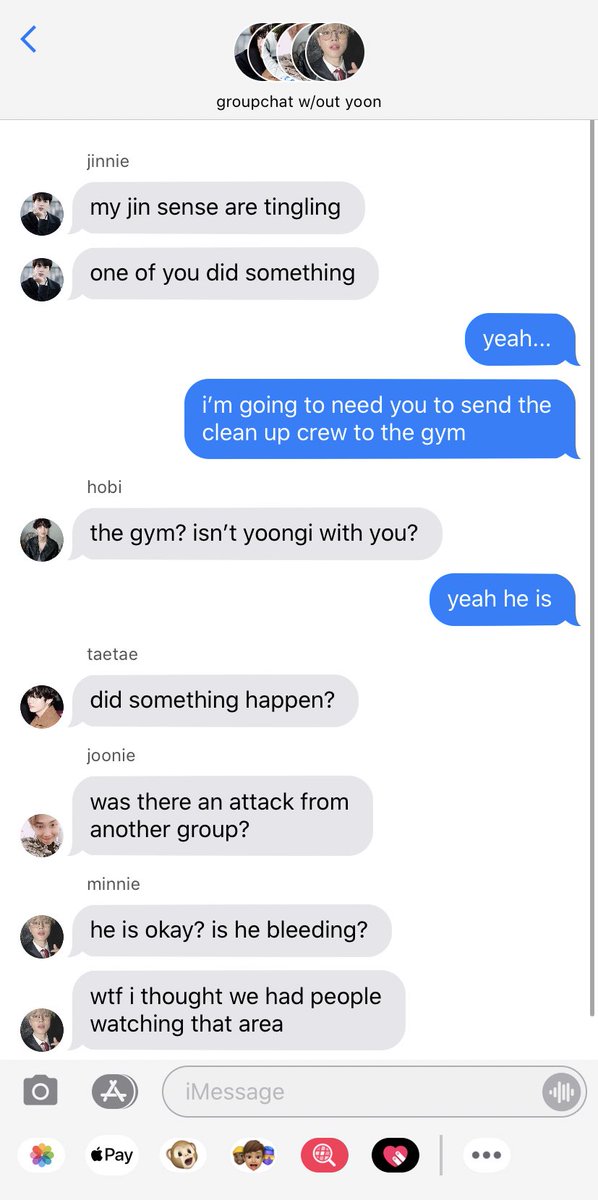 this is jungkook texting the others (minus yoon). i meant to change the contact names but forgot.