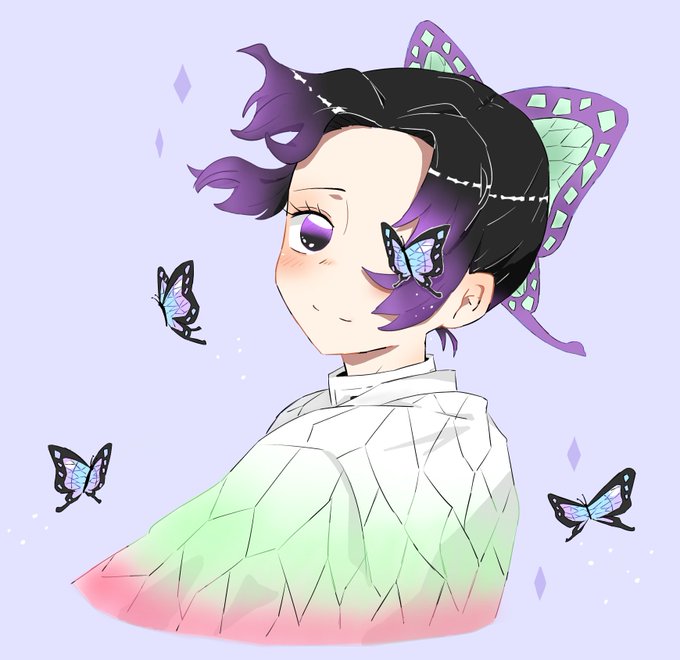 めぃぷる🍬🍭さんがTwitterに投稿した胡蝶しのぶ(鬼滅の刃)のイラスト。