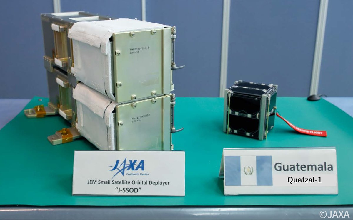JAXA_en's tweet photo. On April 29th, 0:20 (Japan time), Guatemala’s First Satellite, “Quetzal-1”, which was selected as the winner for the second round of KiboCUBE, is planned to be deployed from Kibo! Please check  the livestreaming from the following URL:
https://t.co/5uMr4ZxcTv https://t.co/4Pp1XJUZdO