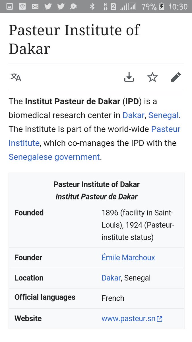 The establishment at the root of the news in an international collaboration established since 1896. The IDP ( institute Dakar Le Pasteur) is managed by France in collaboration with the Senegalese gov& #39;t. The UK government recently gave the institute £40m for this new work.