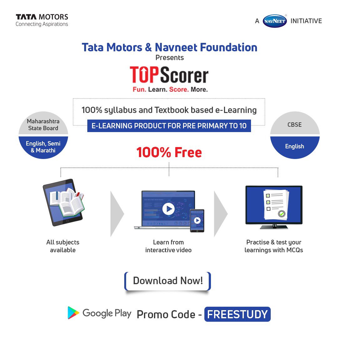 Tata Motors On Twitter We Are Happy To Announce Our Collaboration With Navneetindia To Launch Topscorerapp A Unique E Learning Initiative For Bmc And Pmc Schools Maharashtra State And Cbse Board Students Can
