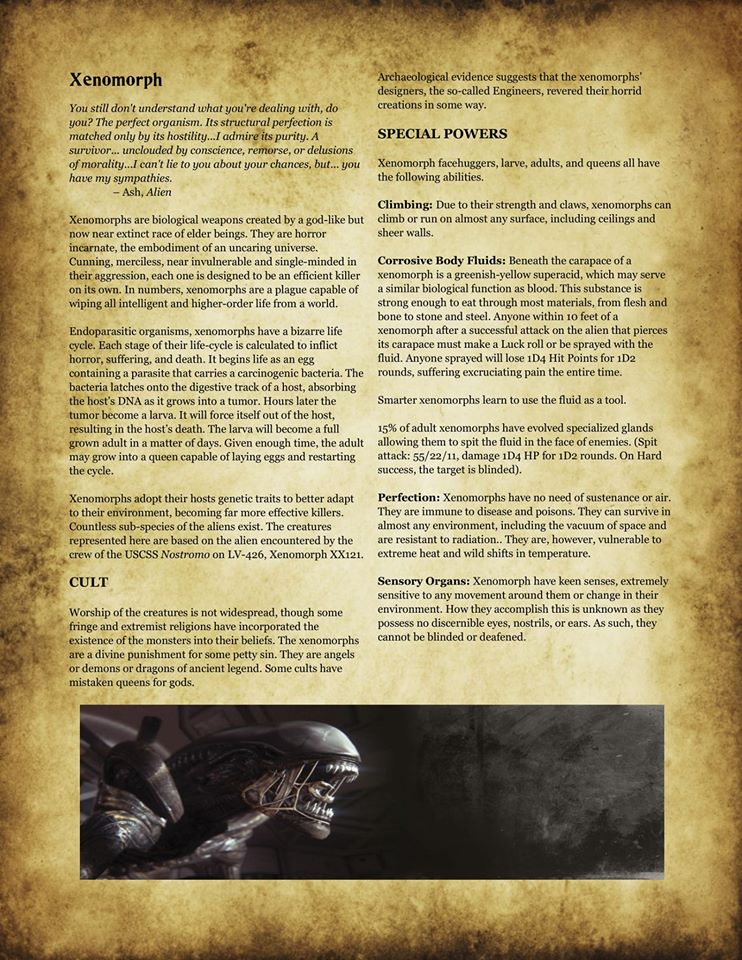 黒扇娘娘的信使 海外のクトゥルフ神話trpgファンが エイリアン で有名なゼノモーフを新クトゥルフ神話trpgで登場させる データを作成した ちゃんと卵 フェイスハガー 幼体 成体 クイーンとフルセット揃っており 完全生物の恐怖をたっぷり味わうことが