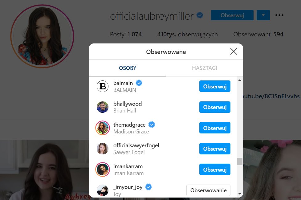 123. Aubrey Miller (American teen actress, she's famous for her roles as Megan on Disney's Austin and Ally, Ellie on Nickelodeon's Sam and Cat), Nawat Phumphotingam (Thai actor) and Stephanie Poetri (Indonesian singer) follow Joy on Instagram