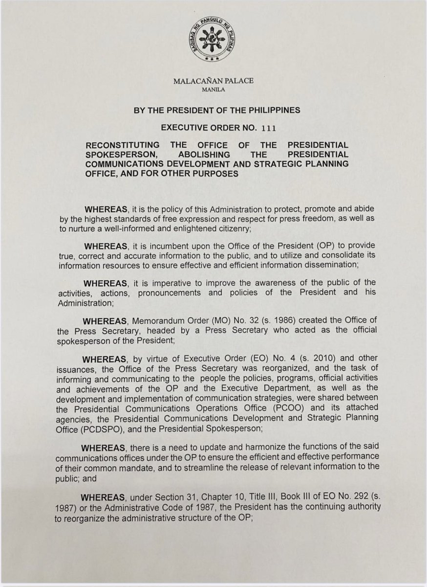 ANCALERTS's tweet photo. President Duterte abolishes the Presidential Communications Development and Strategic Planning Office; reconstitutes the Office of the Presidential Spokesperson | via @arianne_merez  https://t.co/7xgszOlwkk