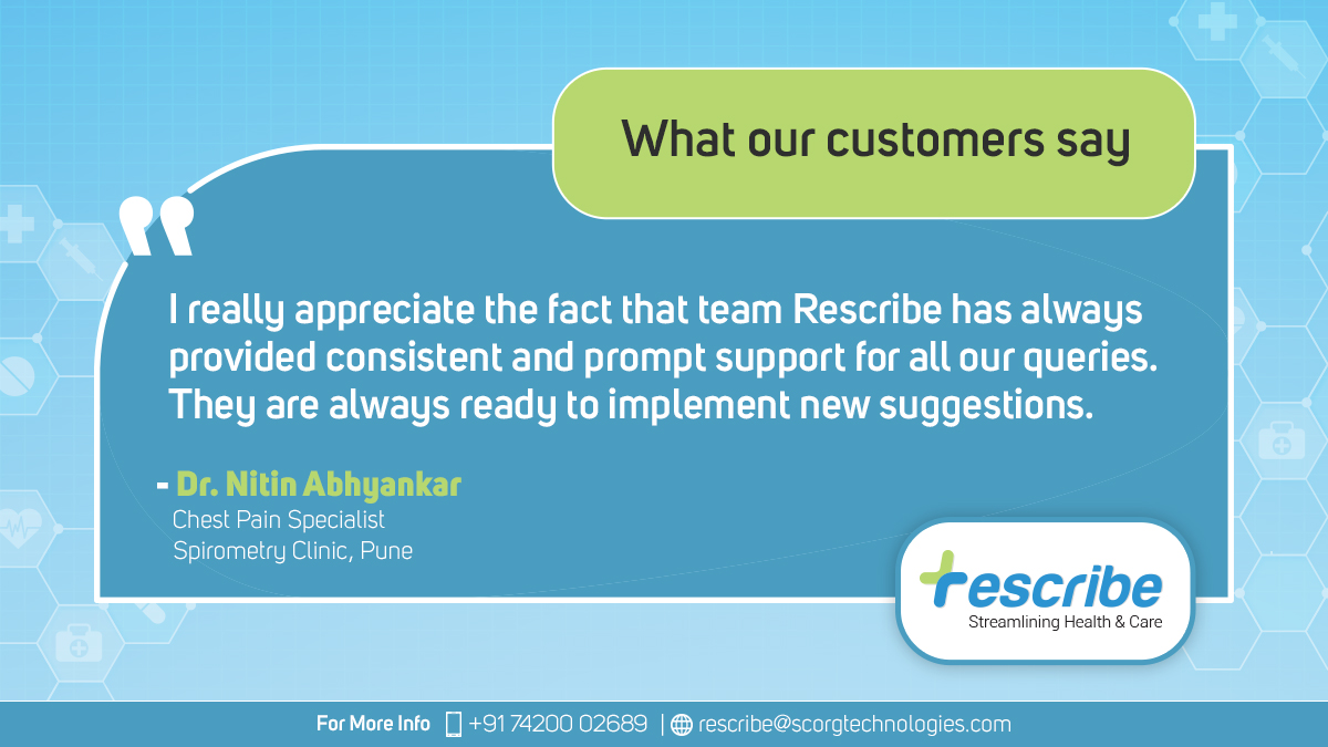 Rescribe (@rescribe_) on Twitter photo Dr. <a href="/NitinAbhyankar1/">Nitin Abhyankar</a> shares how Rescribe's support team has always been prompt in offering him the required tech support for his #Clinic
#HappyCustomers #SuccessStories #testimonial #Doctors #ClinicSoftware #ClinicAutomation #ClinicManagementSoftware Dr. <a href="/NitinAbhyankar1/">Nitin Abhyankar</a> shares how Rescribe's support team has always been prompt in offering him the required tech support for his #Clinic
#HappyCustomers #SuccessStories #testimonial #Doctors #ClinicSoftware #ClinicAutomation #ClinicManagementSoftware