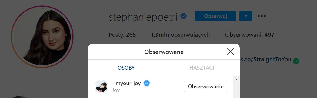 123. Aubrey Miller (American teen actress, she's famous for her roles as Megan on Disney's Austin and Ally, Ellie on Nickelodeon's Sam and Cat), Nawat Phumphotingam (Thai actor) and Stephanie Poetri (Indonesian singer) follow Joy on Instagram