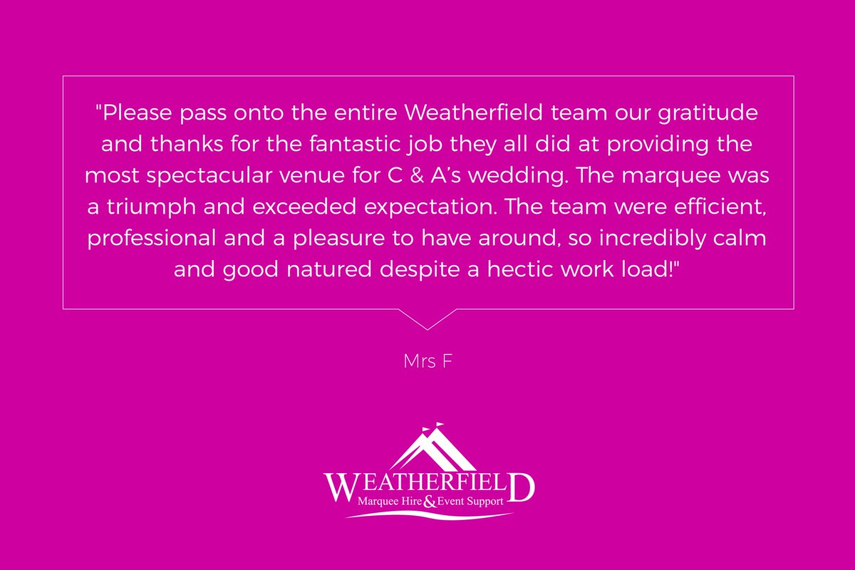 On this beautiful Monday morning, we feel like patting ourselves on the back! Please read this glowing review by one of our valued customers 😇

This is why we do what we do!

#WeddingMarquee #Weddings #WeddingVenue #Norfolk #Suffolk #Cambridgeshire
weatherfield-marquees.co.uk