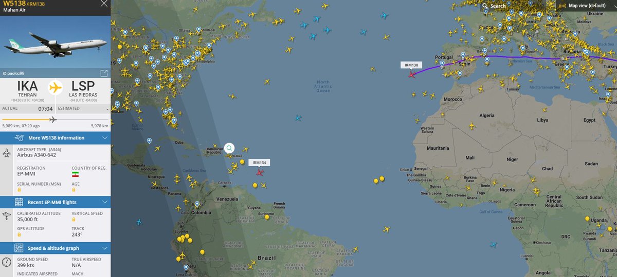 Correction. There now two flights of Mahan Air from Iran to Venezuela over Atlantic. Fifth and six in row.