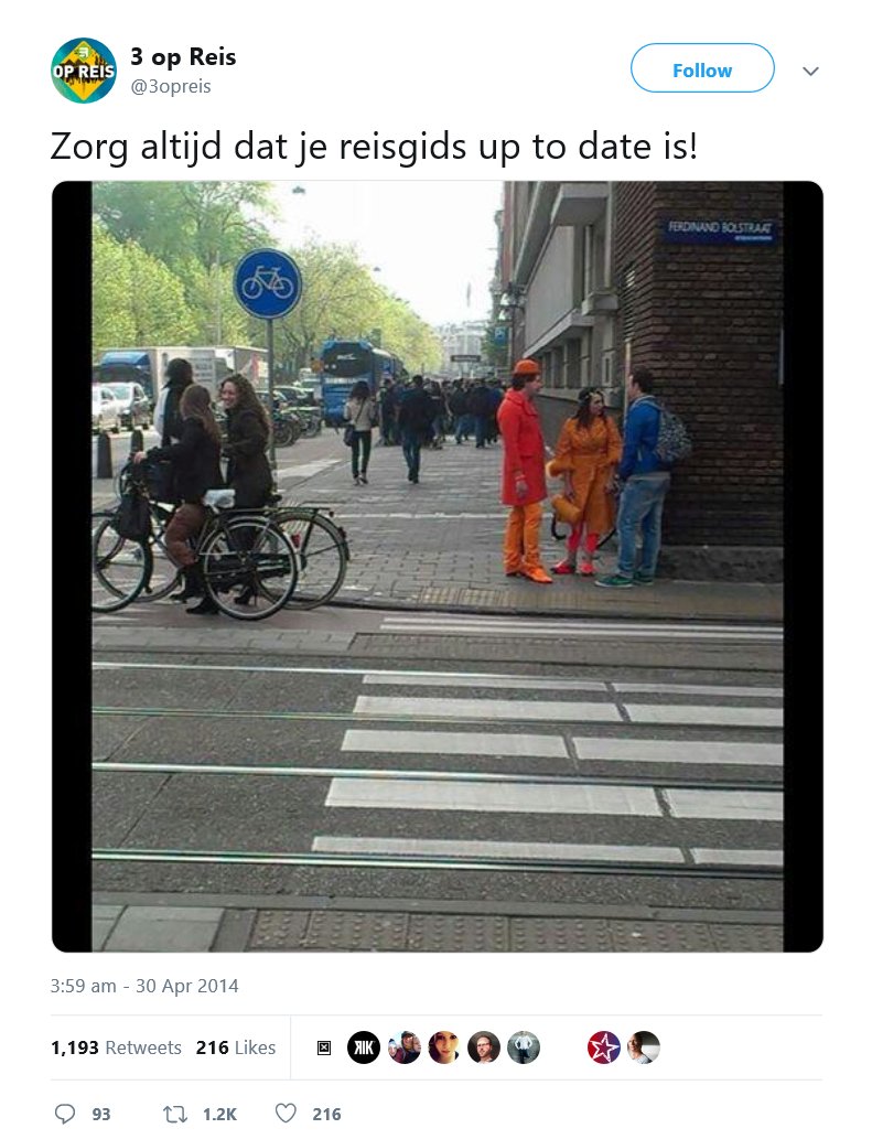 And not to worry: you’re not the only one confused. Orange-clad tourists still turn up in Amsterdam on April 30th ready to party – only to discover the party happened four days ago.(This photo from  @3opreis dates from 2014 by the way)