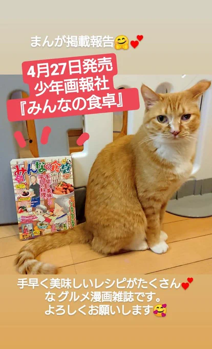 4月27日発売
少年画報社『みんなの食卓』
に漫画を掲載していただきました。
私はご飯が進む、ちくわの蒲焼き❗✨?
手早く美味しいレシピが盛りだくさんの グルメ漫画雑誌です。
全国のコンビニで発売中ですが、ネットでも買えます～✋
よろしくお願いいたします?✨
#グルメ漫画 #みんなの食卓 