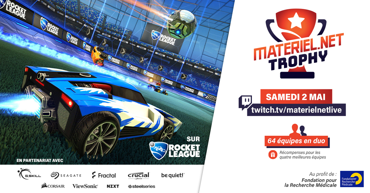 🏆 #MaterielnetTrophy 🏆

📢 On lance un tournoi caritatif #RocketLeague 2v2 au profit de <a href="/FRM_officiel/">Fondation pour la Recherche Médicale</a> pour soutenir la recherche contre le #COVID19 🔬

🎟 Ouverture des inscriptions demain !
🗓 RDV samedi 2 mai ➡ Twitch.tv/MaterielnetLive

🤝 En collaboration avec <a href="/TeamMetaleak/">Metaleak</a>