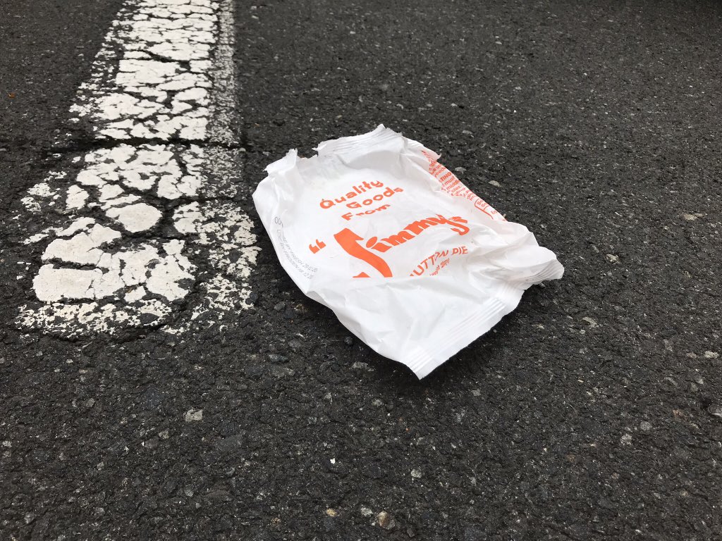 From the series ‘On the way to work’.
Hand-embroidery on printed cotton drill, 280 x 145mm. Work is not framed and will attach to the wall using magnets. #jimmyspies #handembroidery #trash