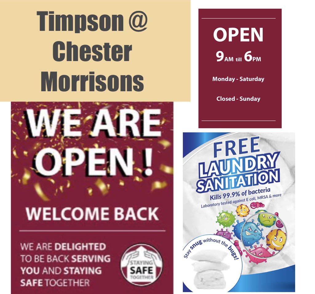 We are pleased to announce that the Timpson branch inside Morrison’s, Liverpool Rd. Chester, CH2 1AU has re opened today. 😁 We look forward to seeing you for all your #drycleaning &amp; #laundry as well as #keycutting &amp; #photogifts <a href="/MOJODryCleaners/">MOJO</a> #chester