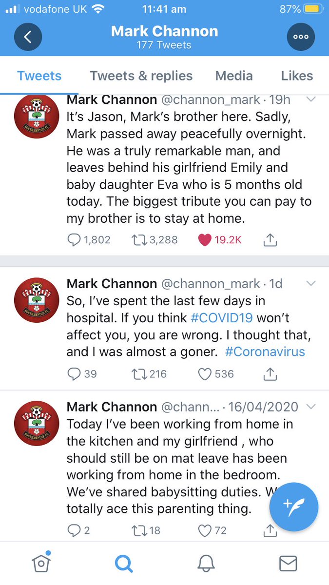 Thelostgirl74's tweet image. This has really got me today, I’ve been totally fine during #lockdownuk so far but now I’m curled in a ball sobbing on my sofa for a man I’ve never met!! Heartbreaking for his friends and family #ripmark #StayAtHomeSaveLives #COVID19