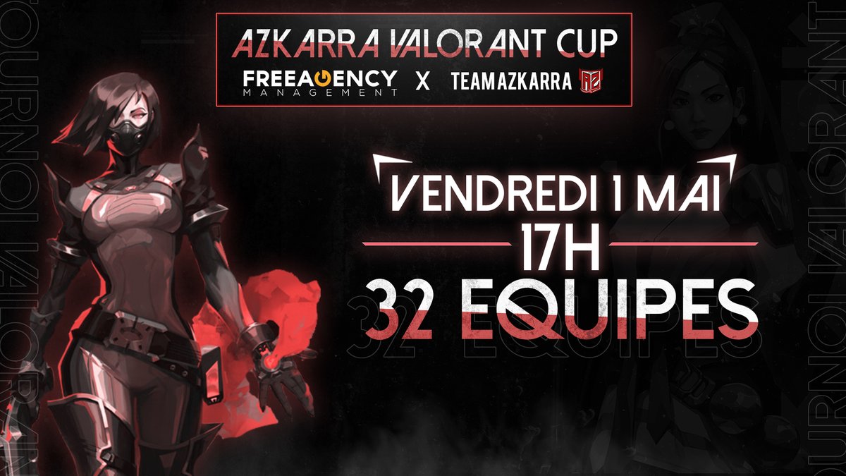 Vous l'attendiez ? Voici la première édition de la Valorant Azkarra Cup en collaboration avec <a href="/FreeAgencyFR/">FreeAgency Management</a> 🔥

Le vendredi 1er mai à 17h, ce sera le moment pour 32 équipes de tenter de remporter cette première #VAC 🤩

Inscription gratuite juste ici ➡️ urlz.fr/cuXk