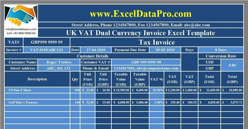 ExcelDataPro's tweet image. Download UK VAT Dual Currency Invoice Excel Template exceldatapro.com/uk-vat-dual-cu…