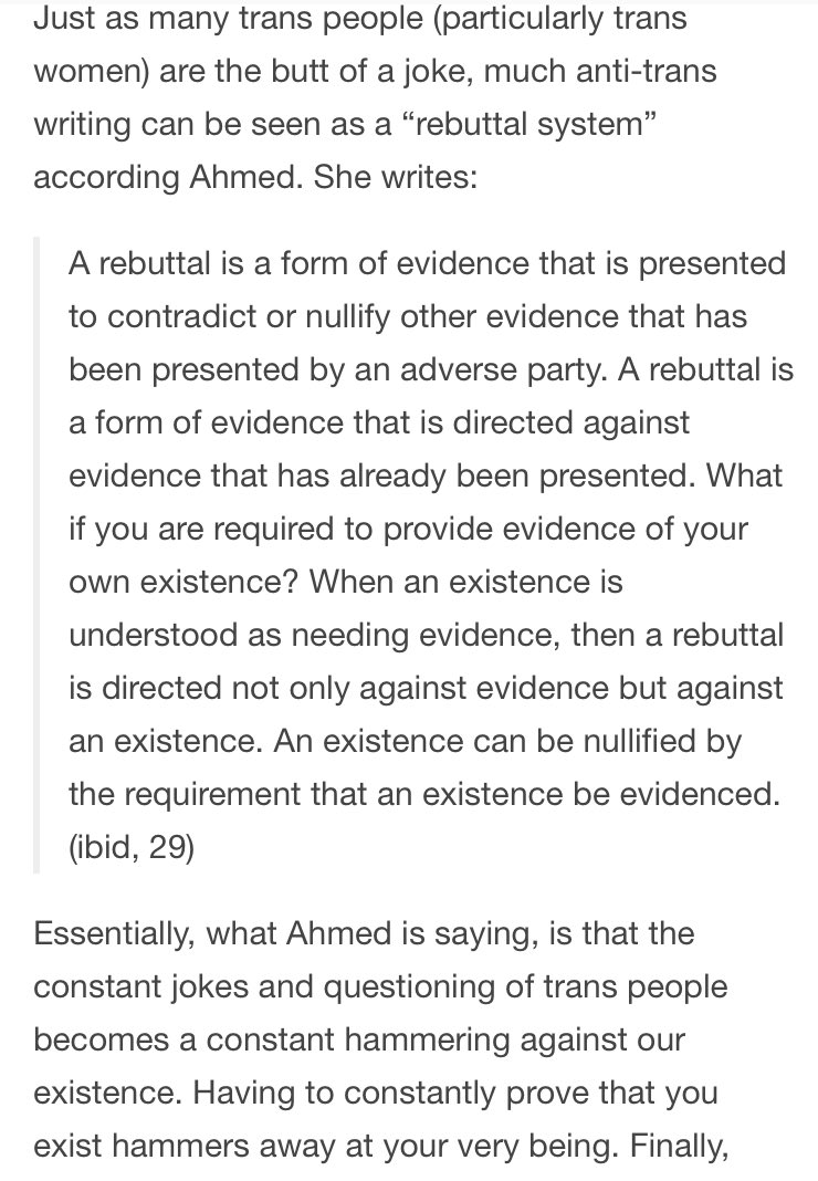 Anyway, this gender binary often has violent consequences, such as the forced “corrective” surgeries of intersex babies, discrimination and violence against trans folx etc. It also manifests in what you could describe as a constant “hammering” at your sense of self (Ahmed 2016).