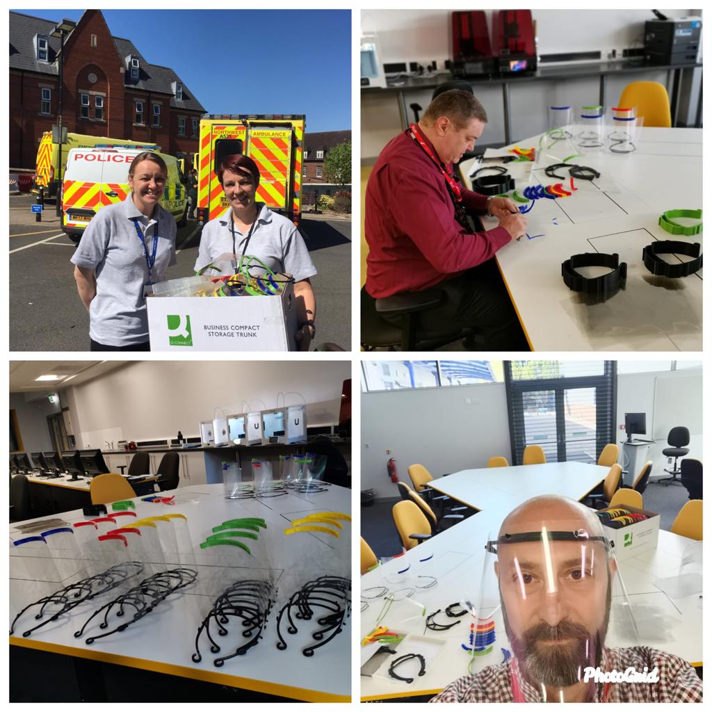 wiganleighcol's tweet photo. There's been lots of hard work from staff at Pagefield utilising the engineering facilities, including our 3D printers, to produce more visors for our local NHS. Thank you for your efforts #PPEforNHS #covidsafe #ComeTogether #Engineering https://t.co/kgMAvzDenu
