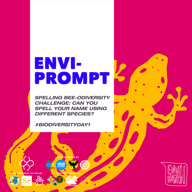 upcssc's tweet photo. So, let's celebrate our amazingly biodiverse planet with a SPELLING BEE-odiversity Challenge! Can you spell your name using different species?
You have until April 29, 6pm to do this!
Tag 3 friends to do the same
and use the hashtags:
#BiodiversityDay1 #EnviPrompts2020 https://t.co/LUeby7mPlH