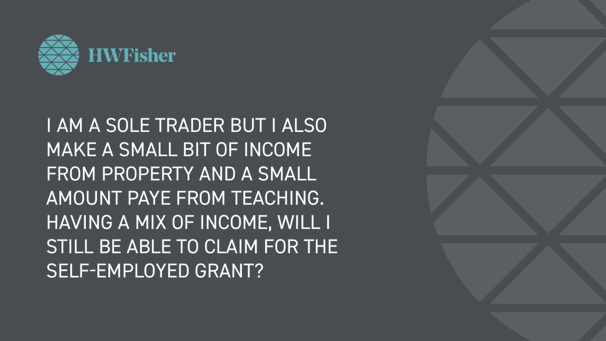 HWFisherUK's tweet photo. The key for #Selfemployed workers with mixed income is to assess how much the alternative sources of income contribute to your total income. If it’s more than half then you are not going to qualify for the #SEISS. We've answered more of your FAQs here: https://t.co/DEKrHZNj7D https://t.co/B3VESLkfqR