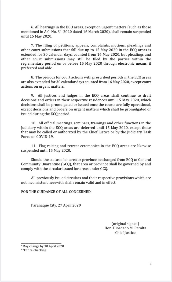 Philippine Supreme Court Public Information Office On Twitter Reposting Administrative Circular No 35 2020 With Footnotes Issued By Cj Peralta To All Litigants Justices Judges And Court Personnel Of The Judiciary And Members
