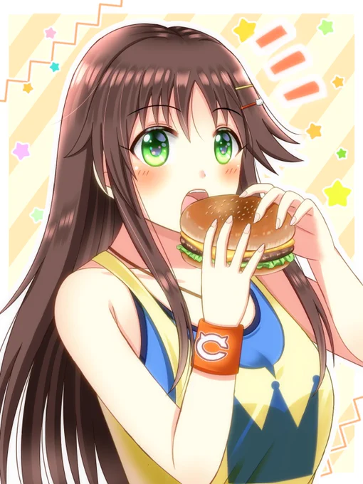 ハンバーガーを食べる姫川友紀ちゃんの絵 