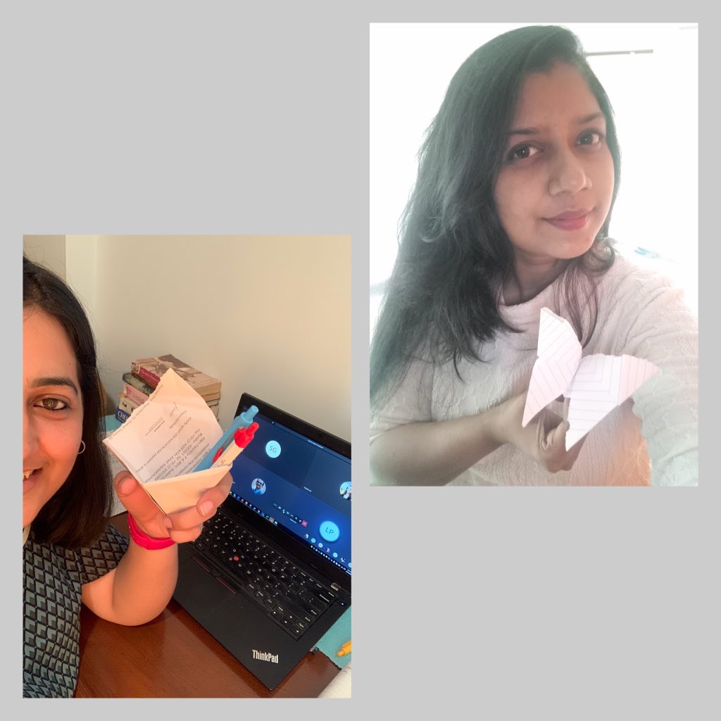 CapgeminiAIE's tweet image. #AIEMumbai team turns into origami artists at a virtual fun session. 
From hopeful hearts, to the planes that fly high, boats that sail through rough waters, a sweet home, a dancing swan, a pen stand &amp;amp; a winged butterfly! We made the best of what we got. We are #StrongerTogether