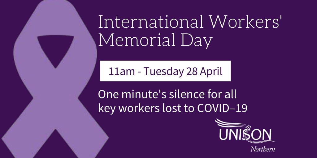 NorthernUNISON's tweet photo. Join us tomorrow at 11am for one minute's silence to honour all workers who have died from coronavirus.

Read More 👇https://t.co/NlmiI1tpbk

#IWMD20 #IWMD2020 #Coronavirus https://t.co/6aQsr1sftb