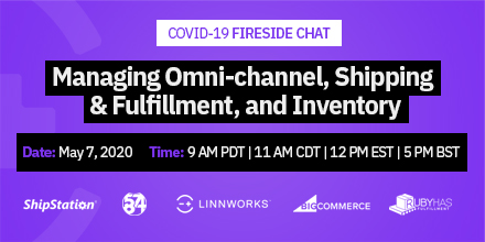 ShipStation's tweet photo. Join us and experts from @BigCommerce, @LINNWORKS, @rubyhasservices, and @5874Commerce for a fireside chat on May 7 at 11:00 am CDT where we will be discussing how you can succeed through this time. Register today: https://t.co/BbGAIog3DQ https://t.co/XDpFVy2EbI