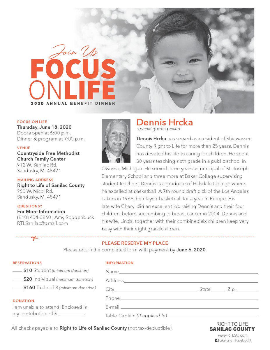 RTLSanilac's tweet photo. Please join us for our 2020 Focus on Life Benefit Dinner on Thursday, June 18th. https://t.co/5S0clQ2d1N