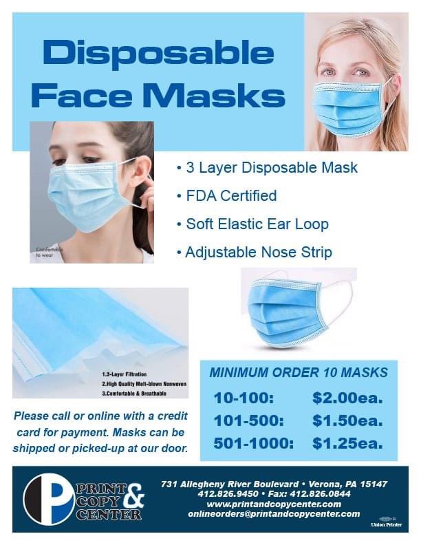 PCCPGH's tweet image. WE HAVE MASKS! Please give us a call at 412-826-9450 or email us at onlineorders@printandcopycenter.com to place an order. Masks arrive 3-4 business days after order is placed.