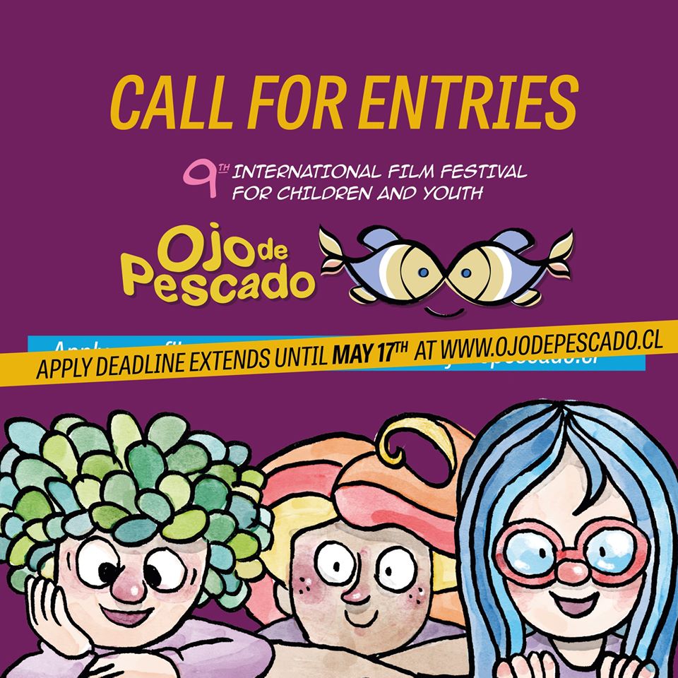 Extensión #Convocatoria IX @ojopescado, Ago en #Valparaíso, Chile.

Hasta 17May Largos, Cortos, Series Web y TV de todo el mundo y cortos #JóvenesCineastas niños, niñas y jóvenes #latinoamericanos. Subt ESP dd 2018.

+ info: ojodepescado.cl  

#Callforentries #Inscrições